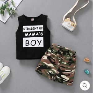 2 piece vest and camouflage print shorts